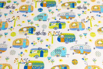 Baumwollwebware "Caravans", Wohnwagen, by Indigo fabrics, 0,5 m